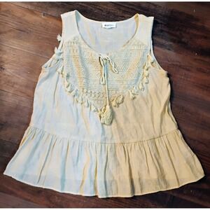 &Merci LADIES M~SAND~TAN RUFFLED LAYER SLEEVELESS TOP~BOHO~LACE~NWT